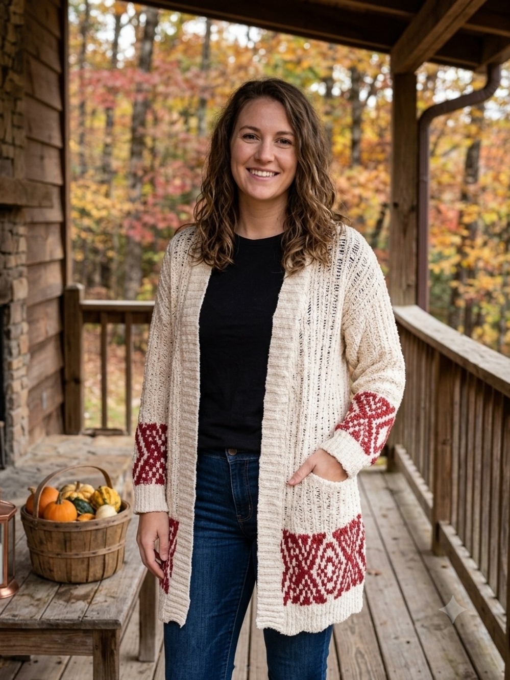 NWT Forever 21 Cream Red Chunky Knit 100% Cotton Longline Cardigan Sweater S